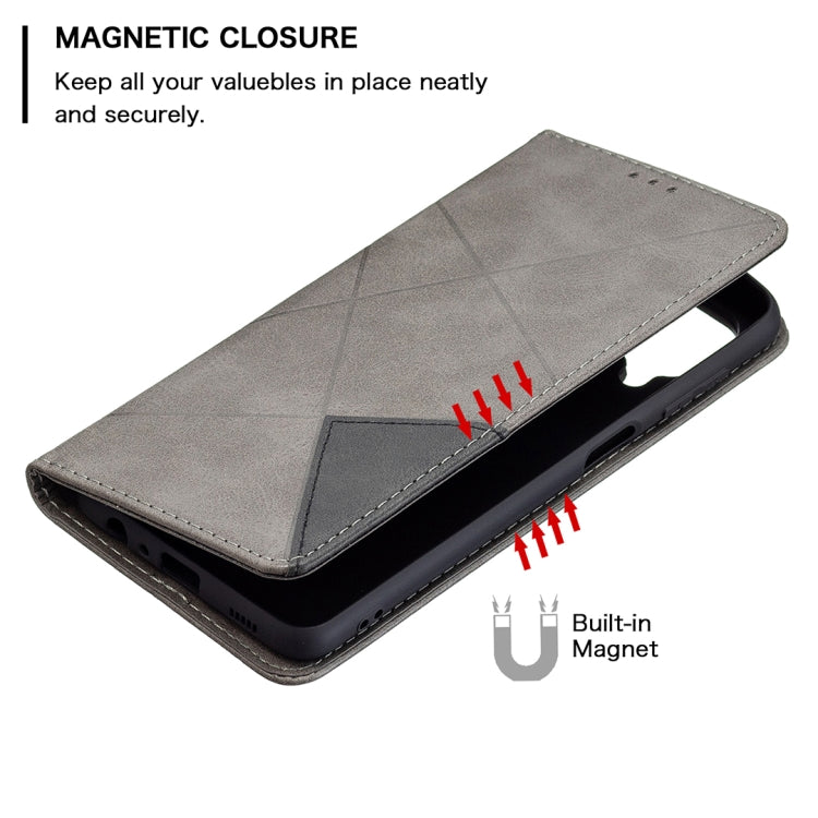 For Samsung Galaxy M32 Rhombus Texture Horizontal Flip Magnetic Leather Case with Holder & Card Slots