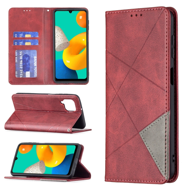 For Samsung Galaxy M32 Rhombus Texture Horizontal Flip Magnetic Leather Case with Holder & Card Slots