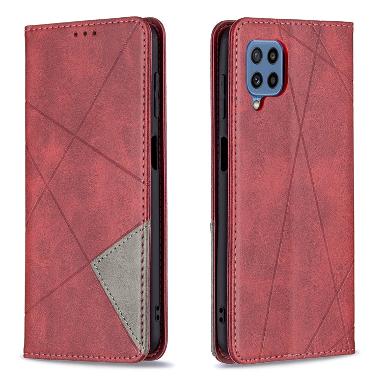 For Samsung Galaxy M32 Rhombus Texture Horizontal Flip Magnetic Leather Case with Holder & Card Slots