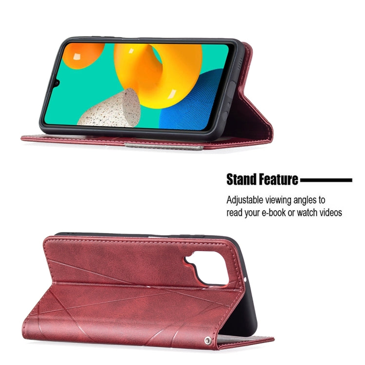 For Samsung Galaxy M32 Rhombus Texture Horizontal Flip Magnetic Leather Case with Holder & Card Slots