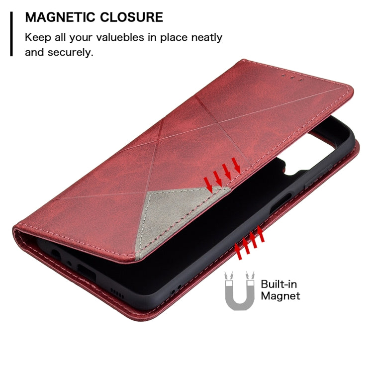 For Samsung Galaxy M32 Rhombus Texture Horizontal Flip Magnetic Leather Case with Holder & Card Slots