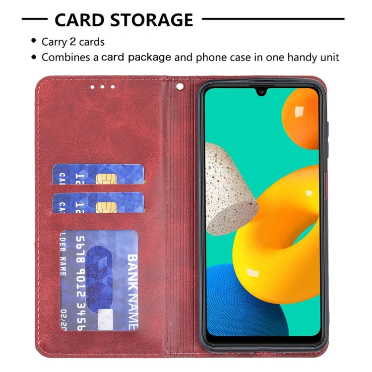 For Samsung Galaxy M32 Rhombus Texture Horizontal Flip Magnetic Leather Case with Holder & Card Slots