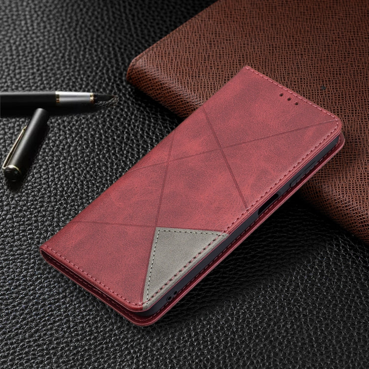 For Samsung Galaxy M32 Rhombus Texture Horizontal Flip Magnetic Leather Case with Holder & Card Slots