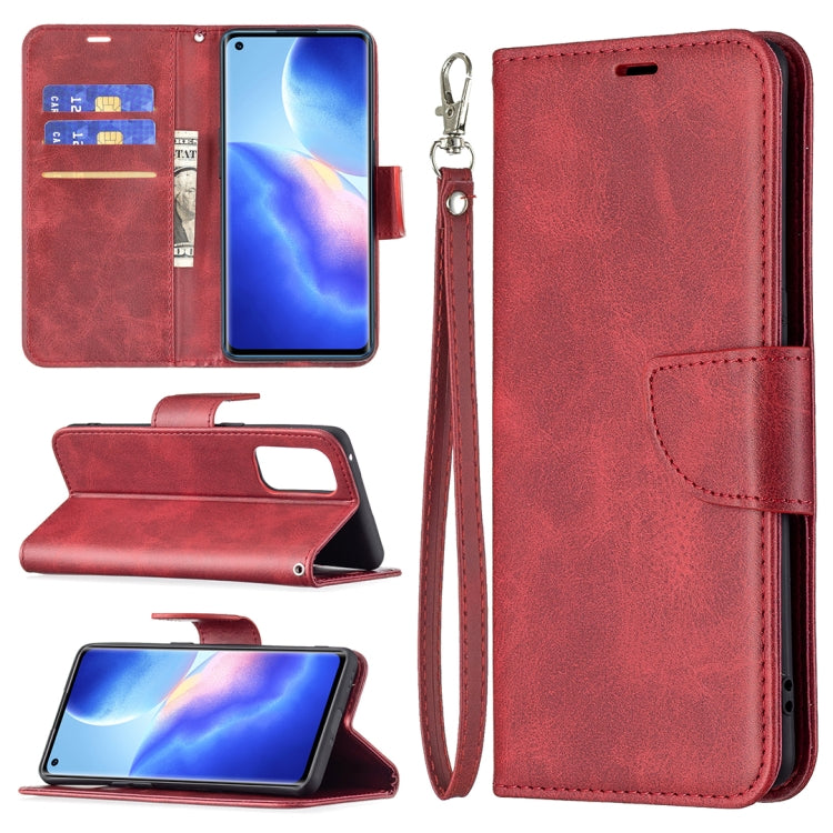 For OPPO Reno5 Pro 5G Retro Lambskin Texture Pure Color Horizontal Flip PU Leather Case with Holder & Card Slots & Wallet & Lanyard