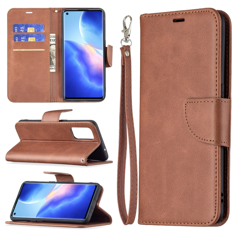 For OPPO Reno5 5G Retro Lambskin Texture Pure Color Horizontal Flip PU Leather Case with Holder & Card Slots & Wallet & Lanyard