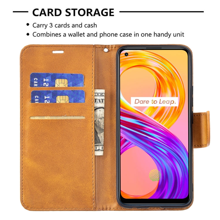 For OPPO Realme 8/Realme 8 Pro Retro Lambskin Texture Pure Color Horizontal Flip PU Leather Case with Holder & Card Slots & Wallet & Lanyard