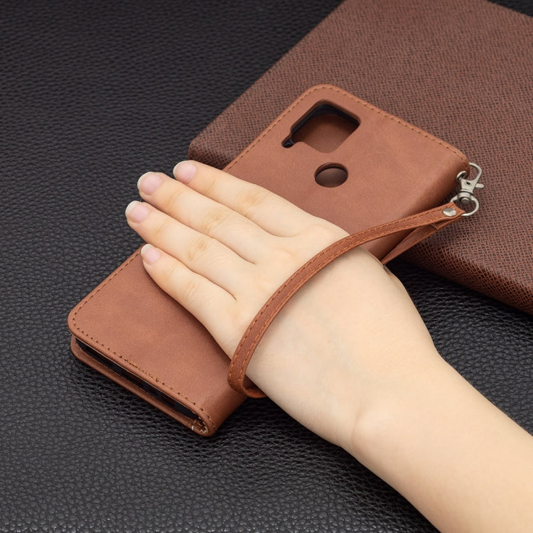 For OPPO Realme C15/C12/C25 Retro Lambskin Texture Pure Color Horizontal Flip PU Leather Case with Holder & Card Slots & Wallet & Lanyard