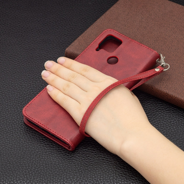 For OPPO Realme C15/C12/C25 Retro Lambskin Texture Pure Color Horizontal Flip PU Leather Case with Holder & Card Slots & Wallet & Lanyard