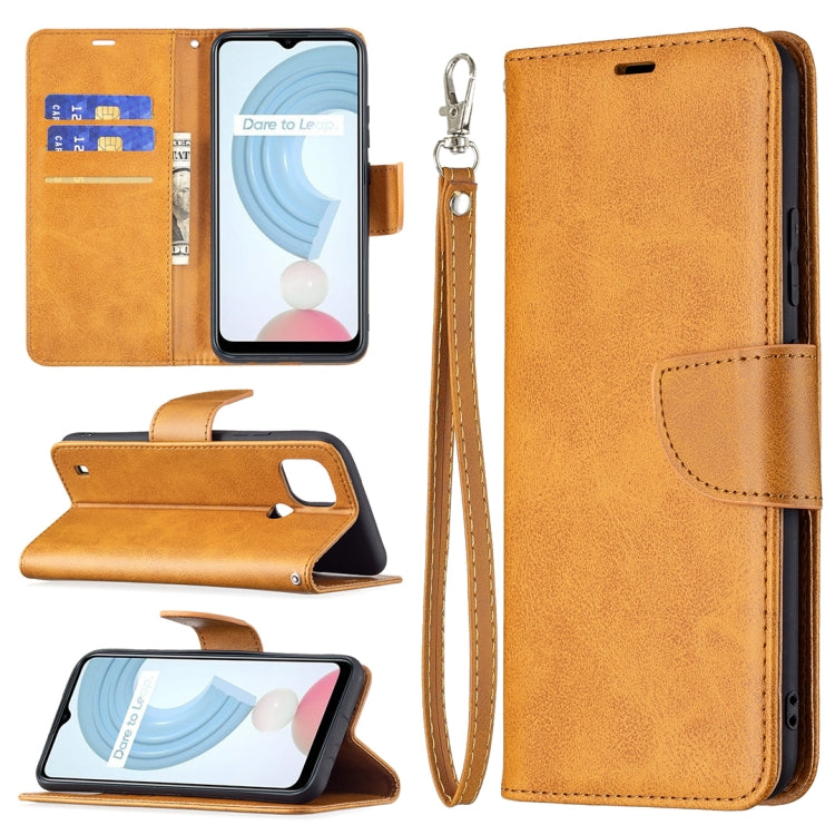 For OPPO Realme C21/C20 Retro Lambskin Texture Pure Color Horizontal Flip PU Leather Case with Holder & Card Slots & Wallet & Lanyard