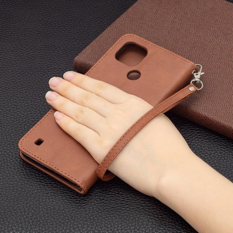 For OPPO Realme C21/C20 Retro Lambskin Texture Pure Color Horizontal Flip PU Leather Case with Holder & Card Slots & Wallet & Lanyard