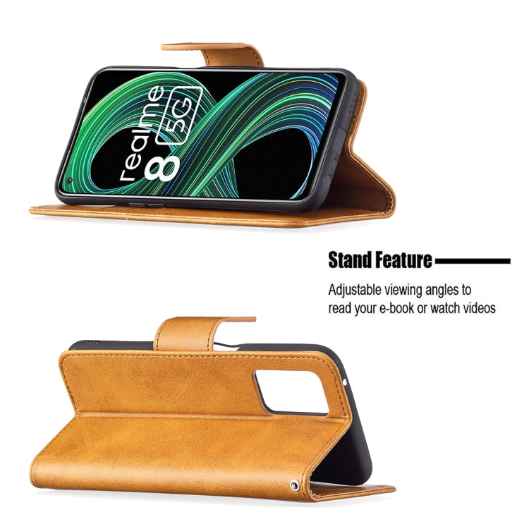 For OPPO Realme 8 5G/Realme V13 5G Retro Lambskin Texture Pure Color Horizontal Flip PU Leather Case with Holder & Card Slots & Wallet & Lanyard