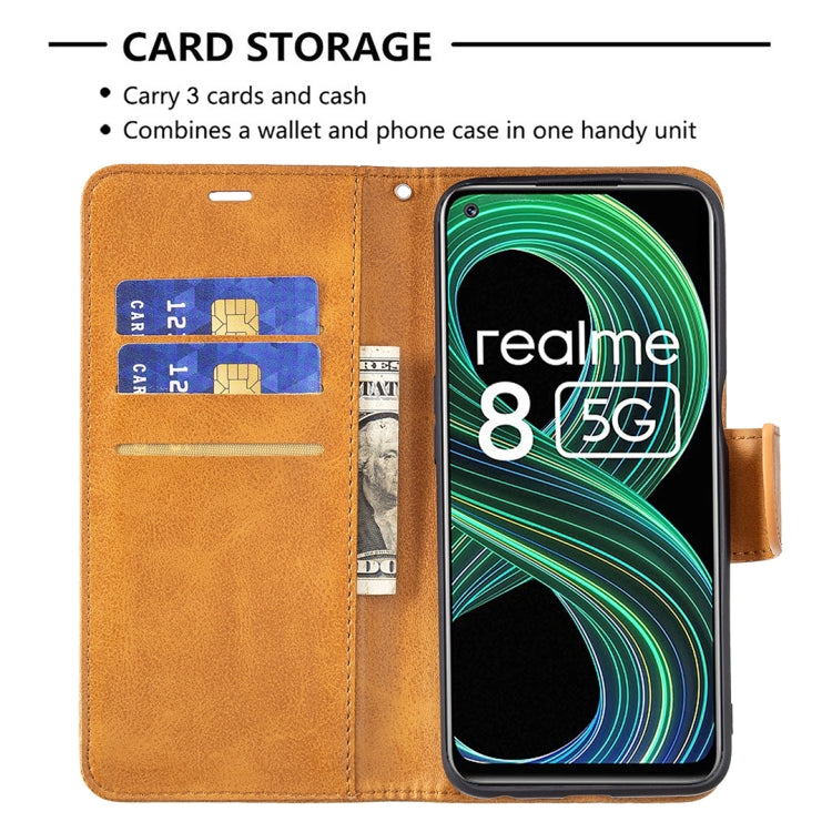 For OPPO Realme 8 5G/Realme V13 5G Retro Lambskin Texture Pure Color Horizontal Flip PU Leather Case with Holder & Card Slots & Wallet & Lanyard