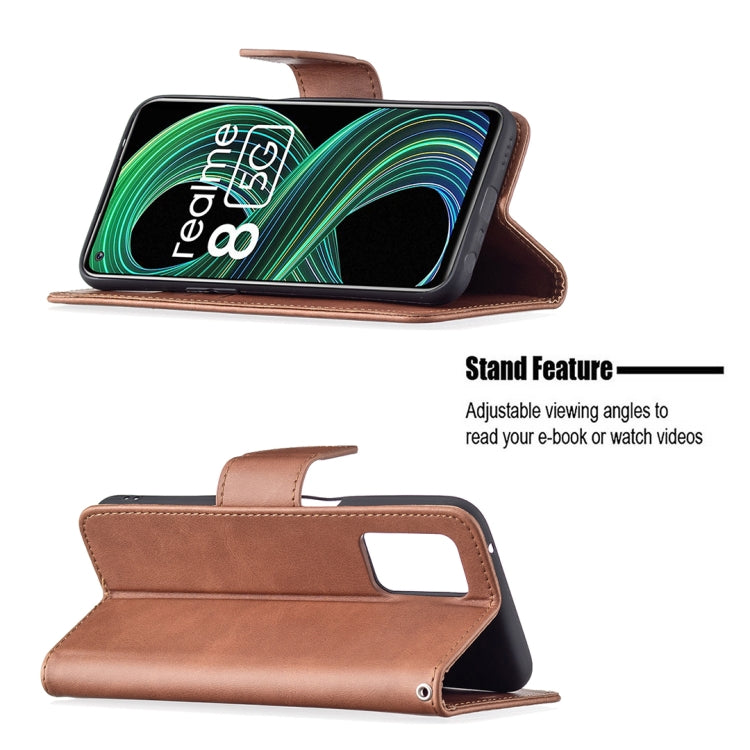 For OPPO Realme 8 5G/Realme V13 5G Retro Lambskin Texture Pure Color Horizontal Flip PU Leather Case with Holder & Card Slots & Wallet & Lanyard