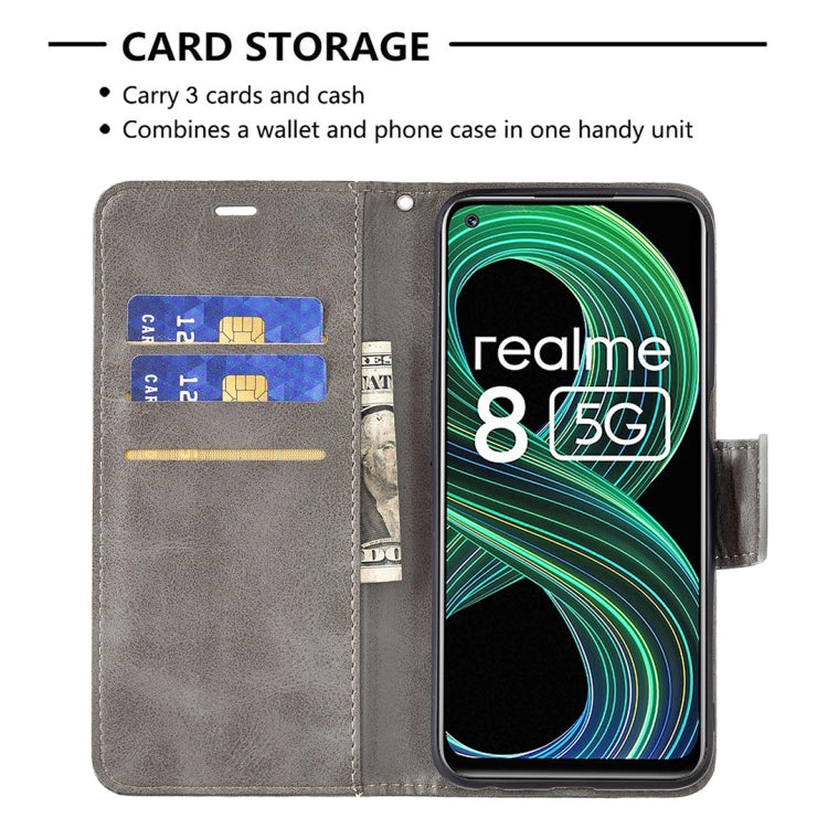 For OPPO Realme 8 5G/Realme V13 5G Retro Lambskin Texture Pure Color Horizontal Flip PU Leather Case with Holder & Card Slots & Wallet & Lanyard