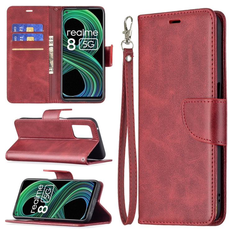 For OPPO Realme 8 5G/Realme V13 5G Retro Lambskin Texture Pure Color Horizontal Flip PU Leather Case with Holder & Card Slots & Wallet & Lanyard