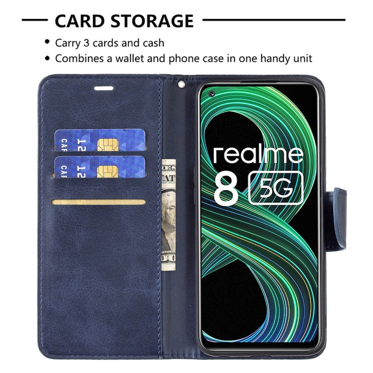 For OPPO Realme 8 5G/Realme V13 5G Retro Lambskin Texture Pure Color Horizontal Flip PU Leather Case with Holder & Card Slots & Wallet & Lanyard