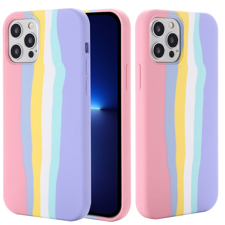 For iPhone 13 Pro Max Rainbow Liquid Silicone Shockproof Full Coverage Protective Case