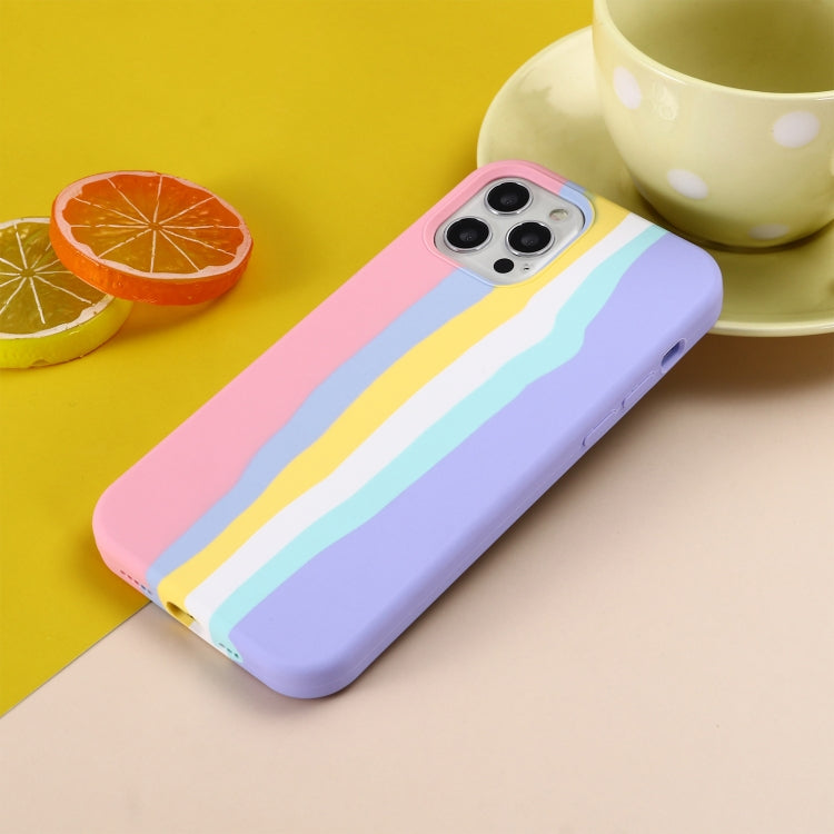 For iPhone 13 Pro Max Rainbow Liquid Silicone Shockproof Full Coverage Protective Case