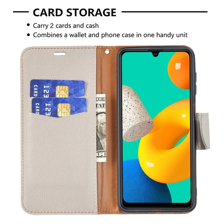 For Samsung Galaxy M32 Litchi Texture Pure Color Horizontal Flip Leather Case with Holder & Card Slots & Wallet & Lanyard