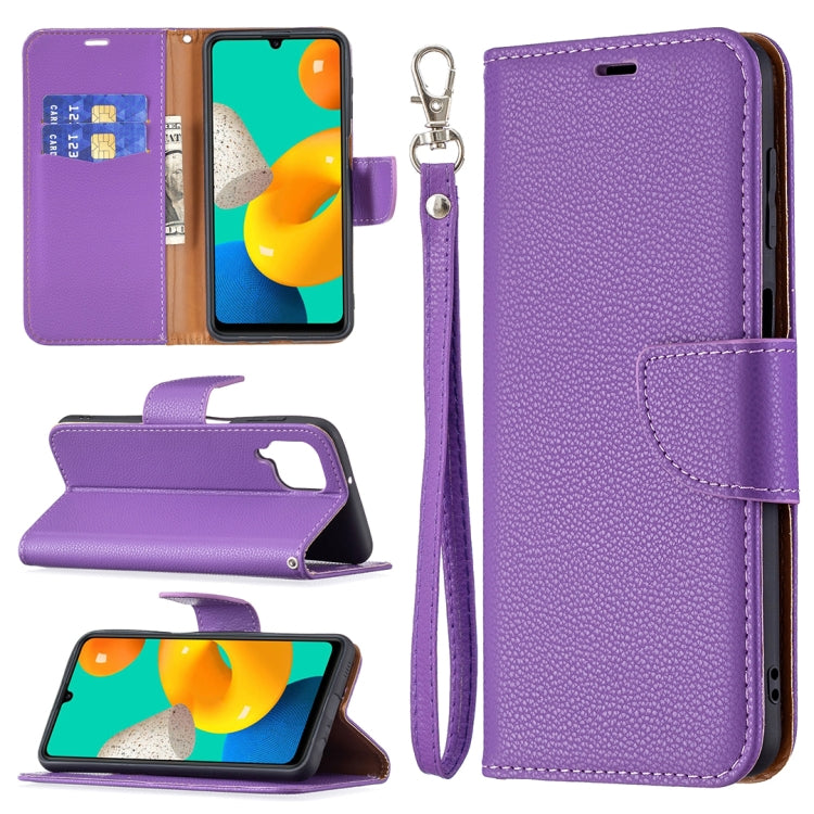 For Samsung Galaxy M32 Litchi Texture Pure Color Horizontal Flip Leather Case with Holder & Card Slots & Wallet & Lanyard