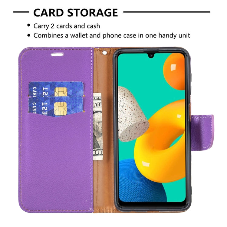 For Samsung Galaxy M32 Litchi Texture Pure Color Horizontal Flip Leather Case with Holder & Card Slots & Wallet & Lanyard