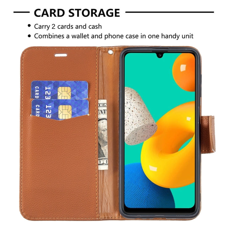 For Samsung Galaxy M32 Litchi Texture Pure Color Horizontal Flip Leather Case with Holder & Card Slots & Wallet & Lanyard