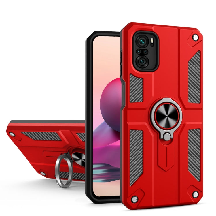 For Xiaomi Redmi Note 10 4G Carbon Fiber Pattern PC + TPU Protective Case with Ring Holder