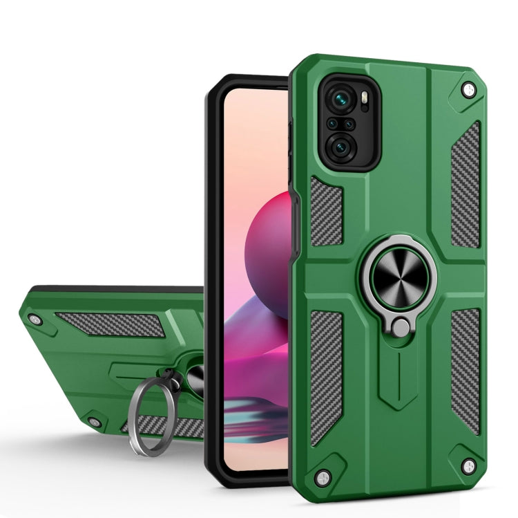 For Xiaomi Redmi Note 10 4G Carbon Fiber Pattern PC + TPU Protective Case with Ring Holder