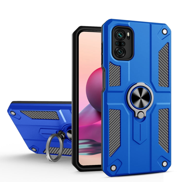 For Xiaomi Redmi Note 10 4G Carbon Fiber Pattern PC + TPU Protective Case with Ring Holder