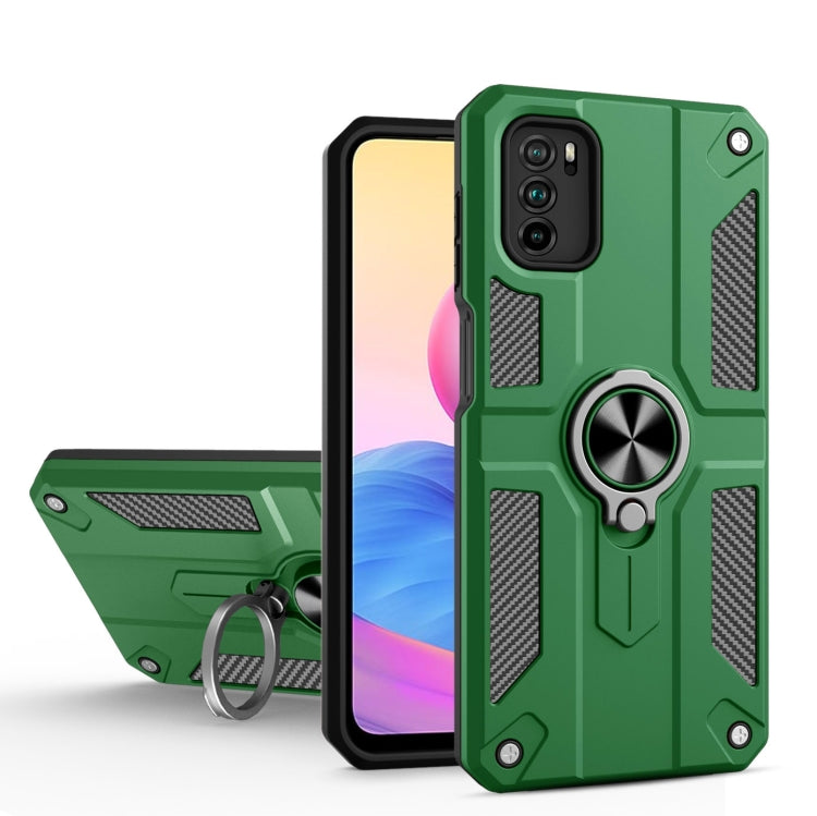 For Xiaomi Redmi Note 10 5G Carbon Fiber Pattern PC + TPU Protective Case with Ring Holder