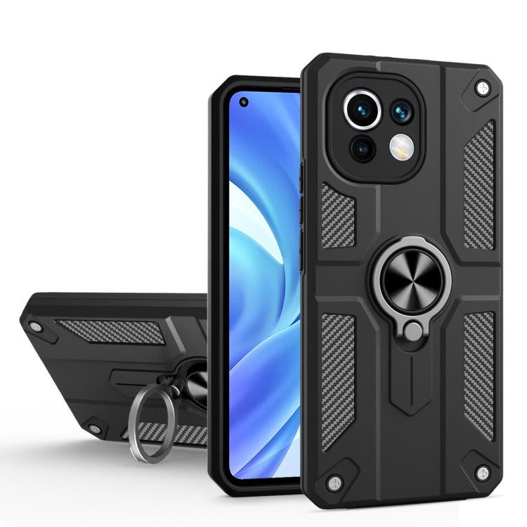 For Xiaomi Mi 11 Lite Carbon Fiber Pattern PC + TPU Protective Case with Ring Holder
