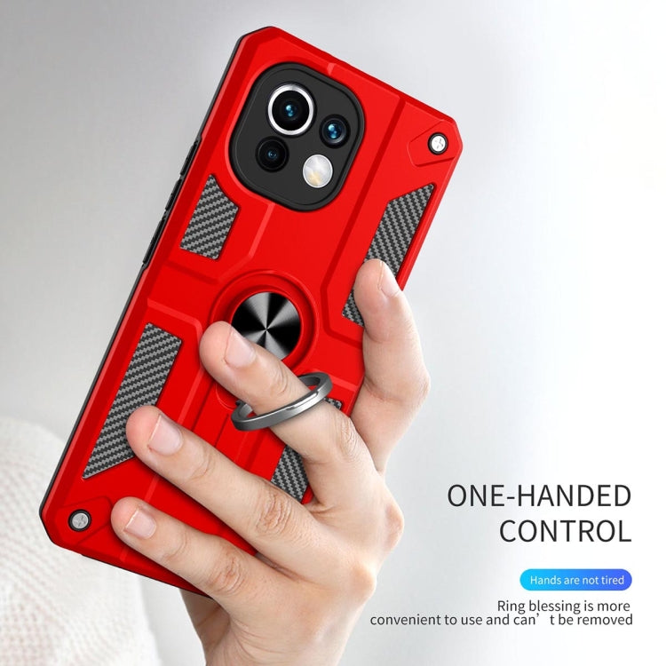 For Xiaomi Mi 11 Lite Carbon Fiber Pattern PC + TPU Protective Case with Ring Holder