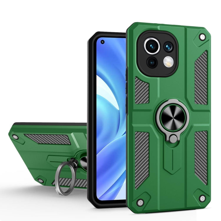 For Xiaomi Mi 11 Lite Carbon Fiber Pattern PC + TPU Protective Case with Ring Holder