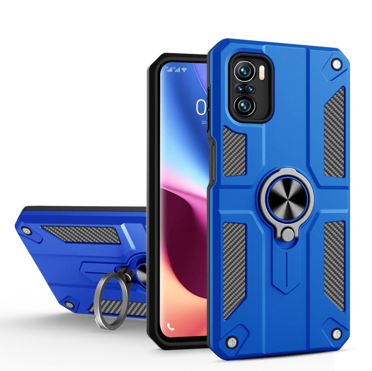 For Xiaomi Poco F3 Carbon Fiber Pattern PC + TPU Protective Case with Ring Holder