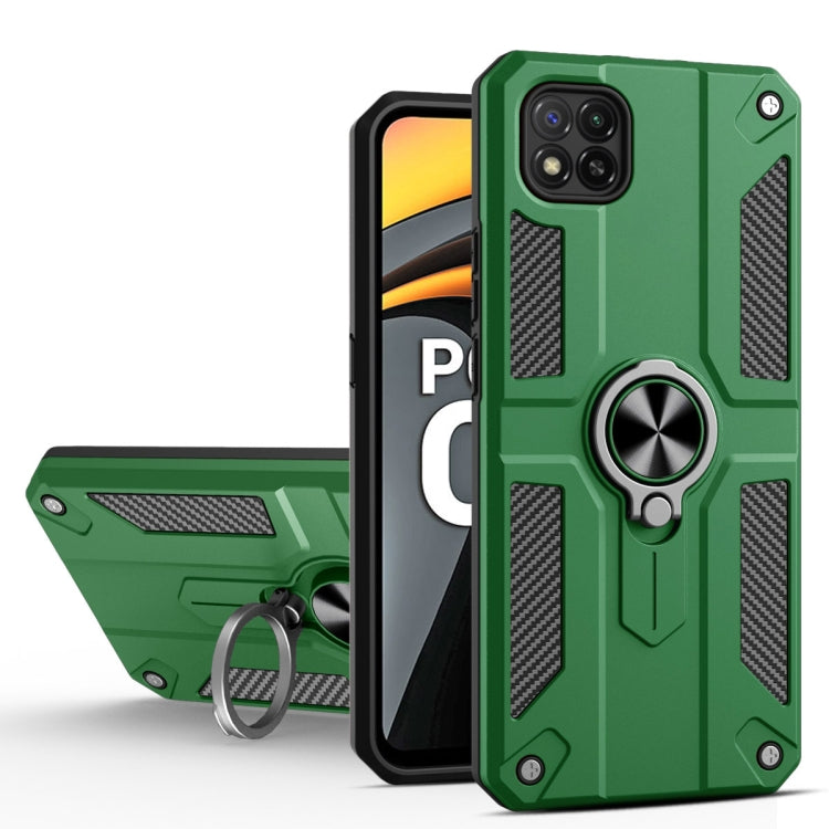 For Xiaomi Poco C3 Carbon Fiber Pattern PC + TPU Protective Case with Ring Holder