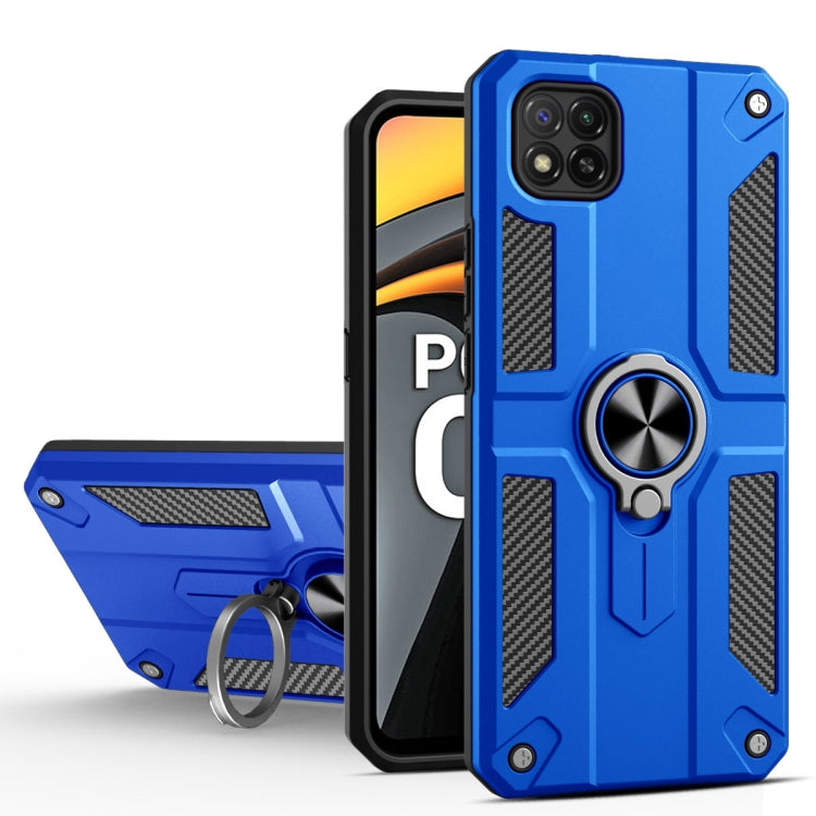 For Xiaomi Poco C3 Carbon Fiber Pattern PC + TPU Protective Case with Ring Holder