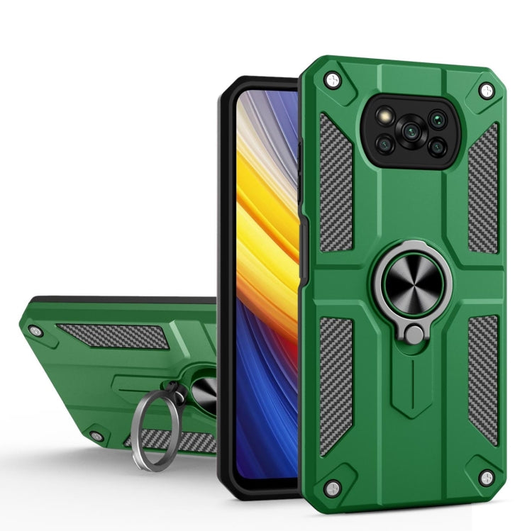 For Xiaomi Poco X3 Carbon Fiber Pattern PC + TPU Protective Case with Ring Holder