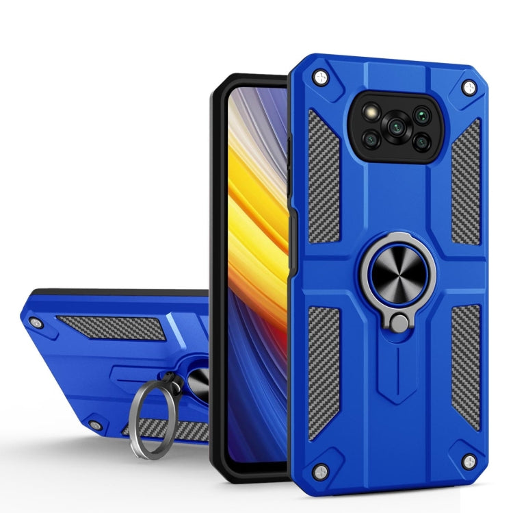 For Xiaomi Poco X3 Carbon Fiber Pattern PC + TPU Protective Case with Ring Holder