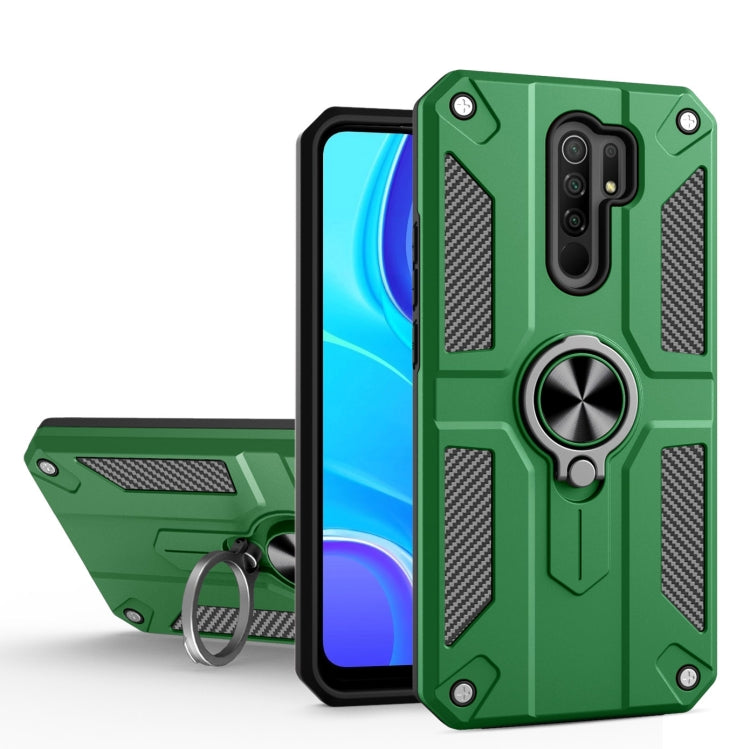 For Xiaomi Redmi 9 Carbon Fiber Pattern PC + TPU Protective Case with Ring Holder