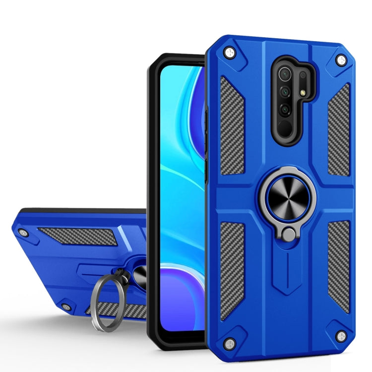 For Xiaomi Redmi 9 Carbon Fiber Pattern PC + TPU Protective Case with Ring Holder