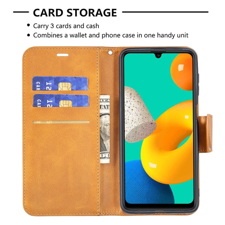 For Samsung Galaxy M32 Retro Lambskin Texture Pure Color Horizontal Flip PU Leather Case with Holder & Card Slots & Wallet & Lanyard