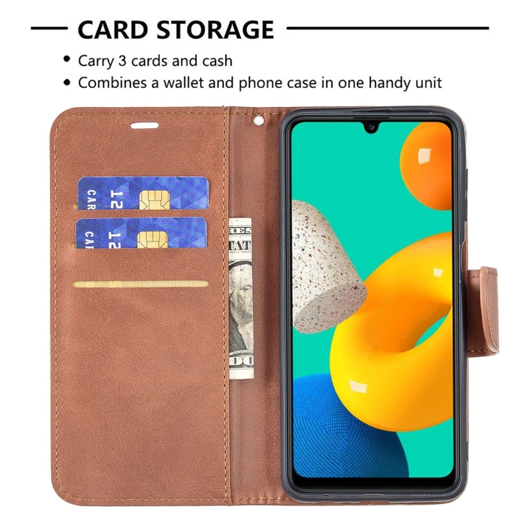 For Samsung Galaxy M32 Retro Lambskin Texture Pure Color Horizontal Flip PU Leather Case with Holder & Card Slots & Wallet & Lanyard