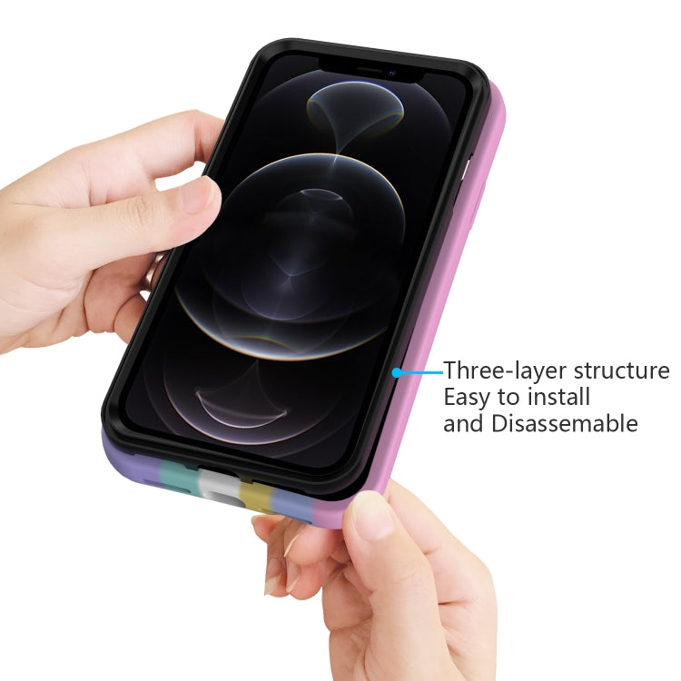 For iPhone 13 Rainbow Silicone +PC Shockproof Skid-proof Dust-proof Case