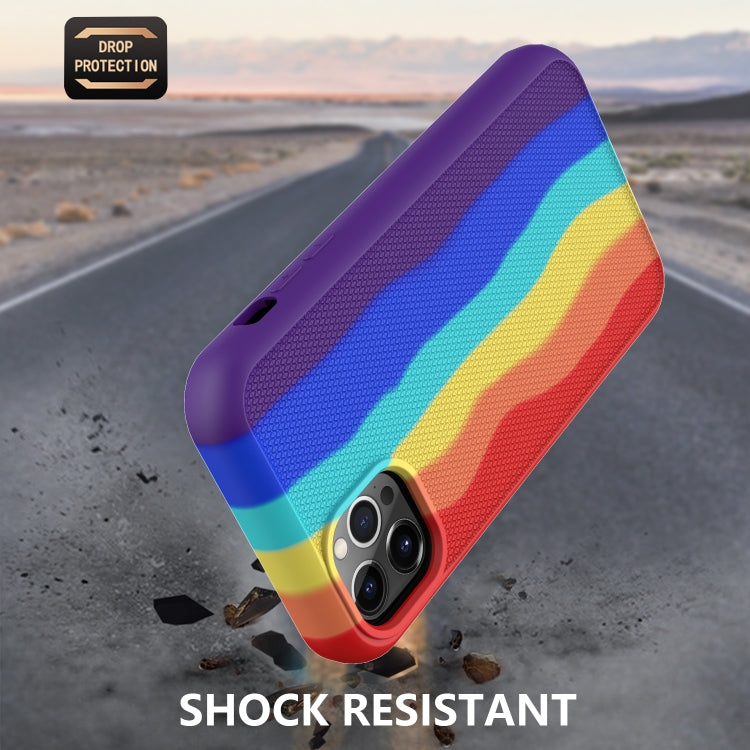 For iPhone 13 Pro Max Rainbow Silicone +PC Shockproof Skid-proof Dust-proof Case
