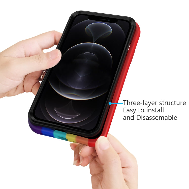 For iPhone 13 Pro Max Rainbow Silicone +PC Shockproof Skid-proof Dust-proof Case