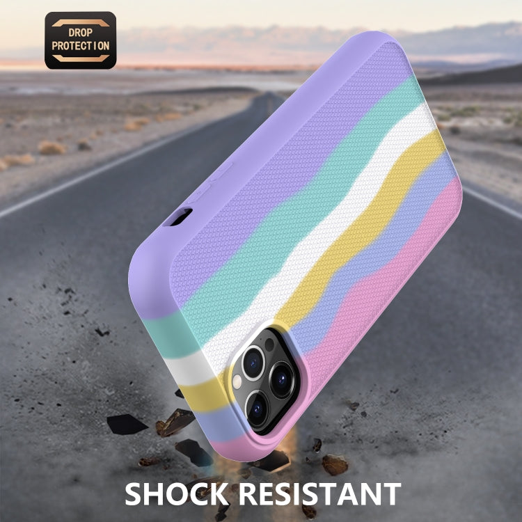 For iPhone 13 Pro Max Rainbow Silicone +PC Shockproof Skid-proof Dust-proof Case