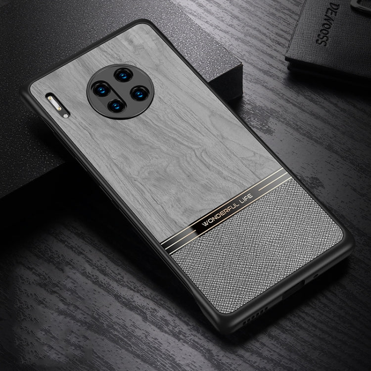 For Huawei Mate 30 Pro Shang Rui Wood Grain Skin PU + TPU Shockproof Case