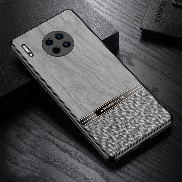 For Huawei Mate 30 Shang Rui Wood Grain Skin PU + TPU Shockproof Case