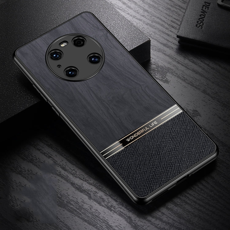 For Huawei Mate 40 Pro Shang Rui Wood Grain Skin PU + TPU Shockproof Case