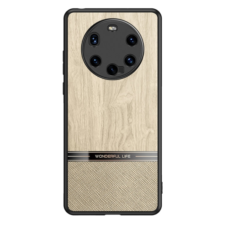 For Huawei Mate 40 Pro+ Shang Rui Wood Grain Skin PU + TPU Shockproof Case